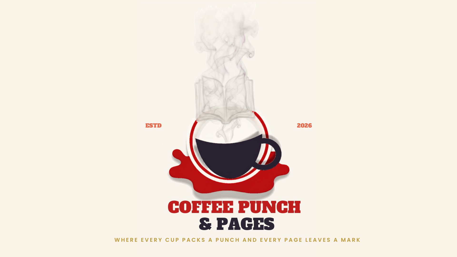 Coffee Punch & Pages brand banner with the tagline where every cup packs a punch